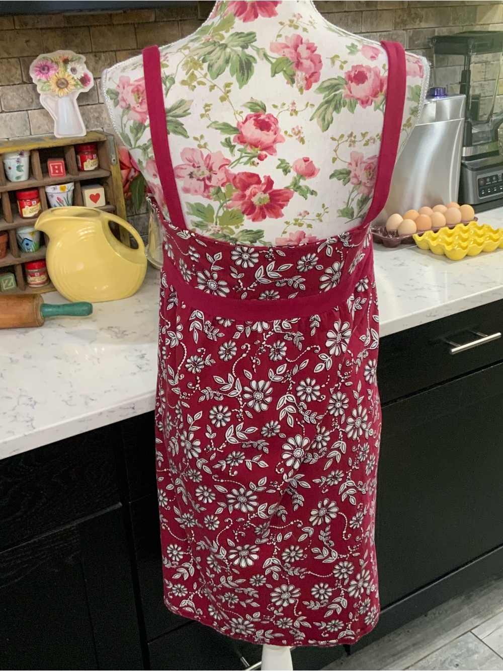 Ann Taylor Loft Empire Waist Dress Sz M Stretch Red White Floral Knit Feminine - Picture 5 of 11